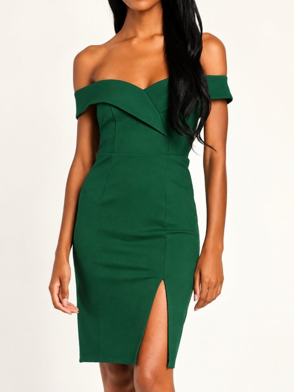 Lulus NEW Classic Glam Forest Green Bodycon Off Shoulder Dress SZ Medium Event